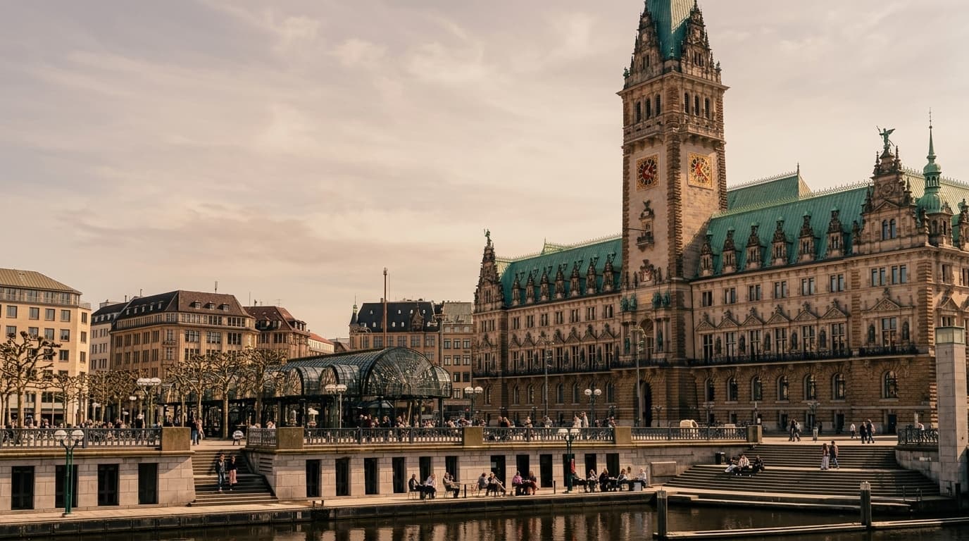 Das Hamburger Rathaus im warmen Licht