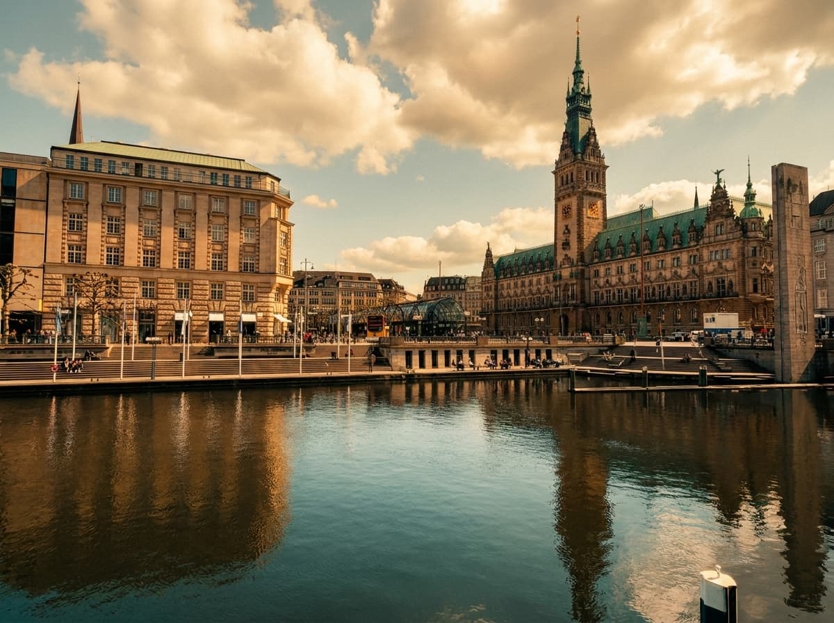 Der Rathausmarkt Hamburg im warmen Abendlicht, der Ort des nächsten Markttags